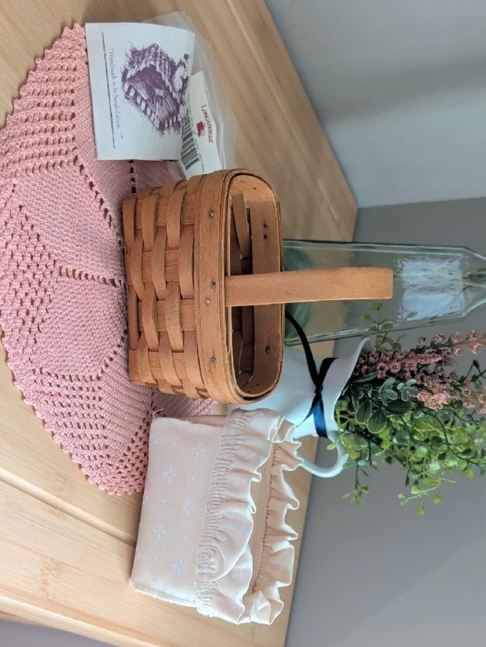 Longaberger Warm Brown Woven Basket with Cream Liner & Protector
